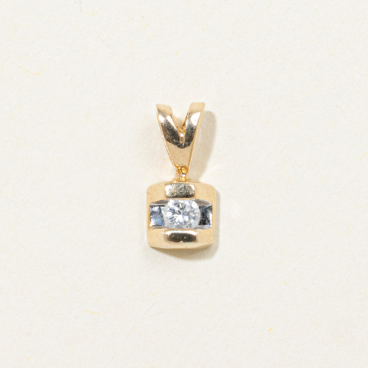 14k Single Diamond Square Pendant