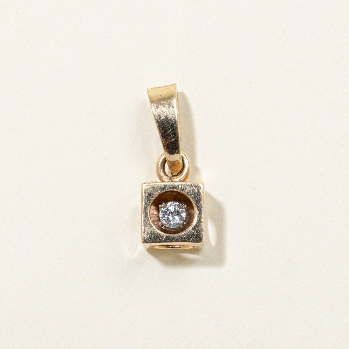 14k Single Diamond Cube Pendant