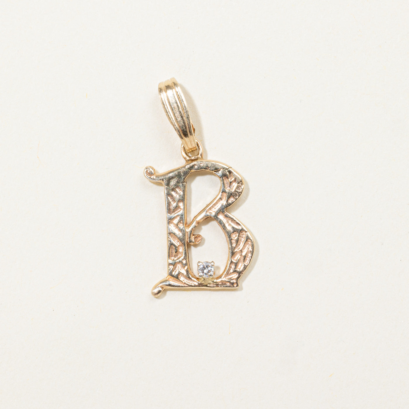 14k Diamond Textured "B" Initial Pendant