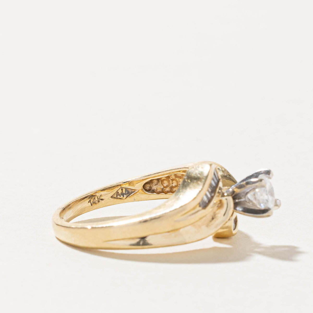 14k Diamond Channel Set Grooved Bypass Ring | 0.37ctw | SZ 4