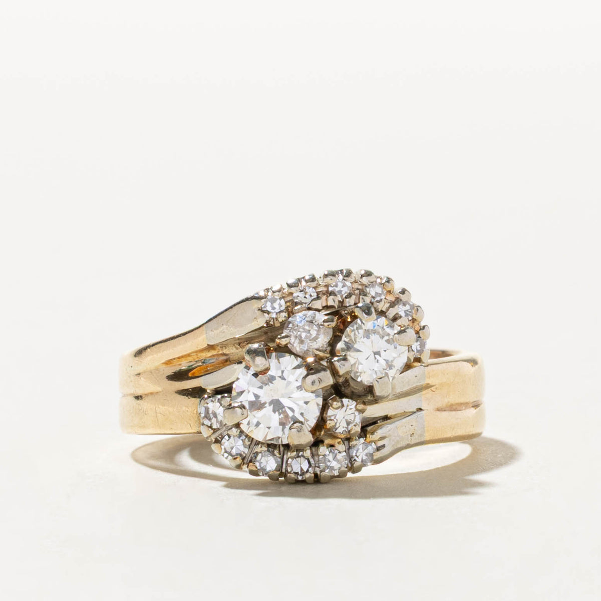 10k Two Stone Diamond Cluster Bypass Ring | 1.07ctw | SZ 7