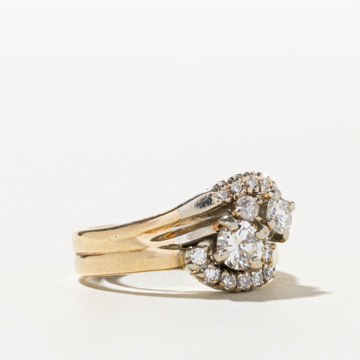 10k Two Stone Diamond Cluster Bypass Ring | 1.07ctw | SZ 7
