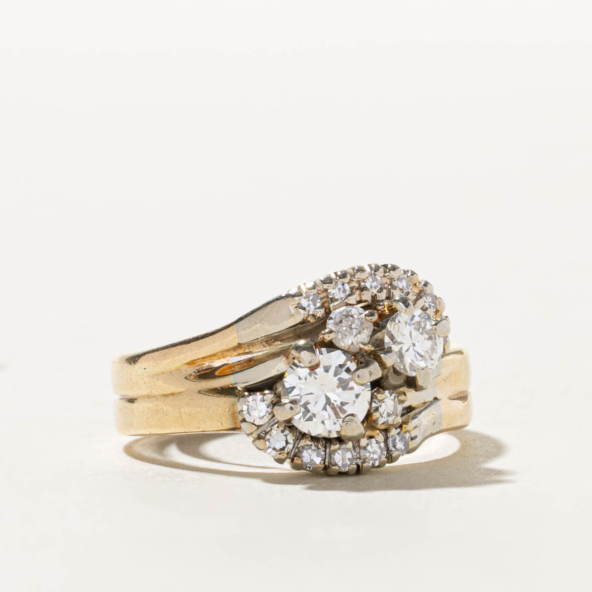 10k Two Stone Diamond Cluster Bypass Ring | 1.07ctw | SZ 7