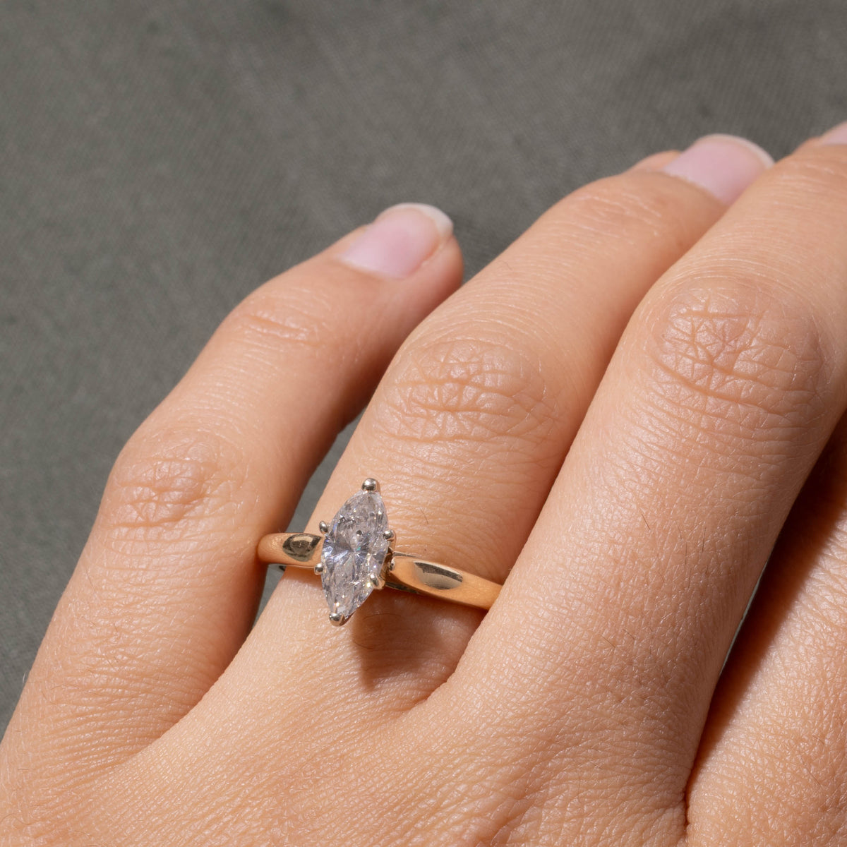14k Solitaire Marquise Cut Diamond Ring | 1.06ct I2 H | SZ 8.5