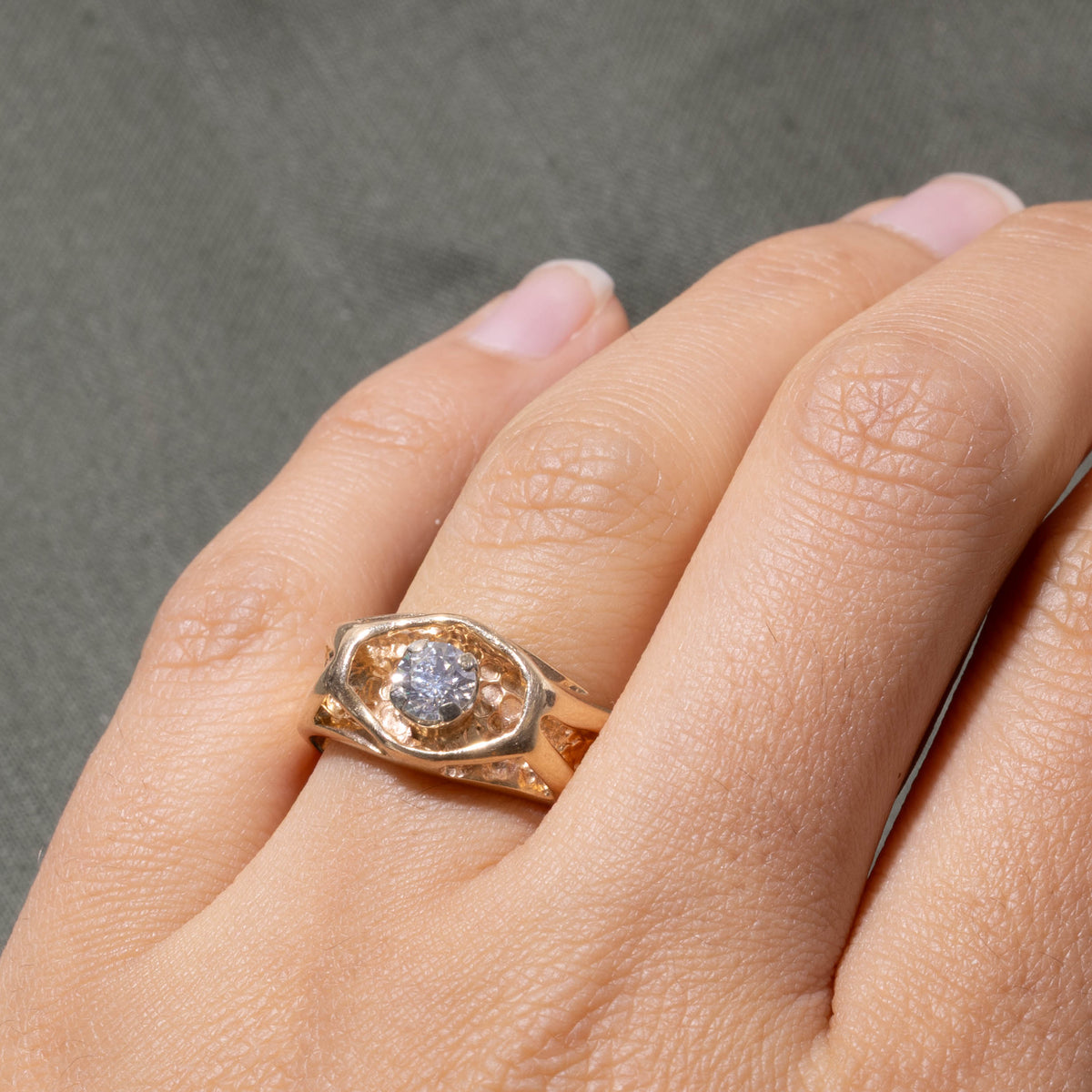 10k Solitaire Diamond Nuggety Geometric Ring | 0.44ct I1 K/L | SZ 8