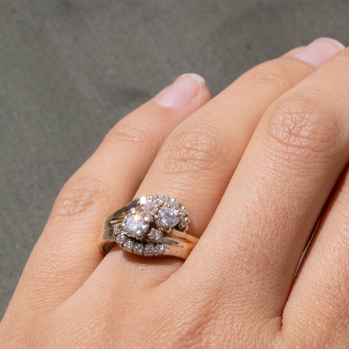 10k Two Stone Diamond Cluster Bypass Ring | 1.07ctw | SZ 7