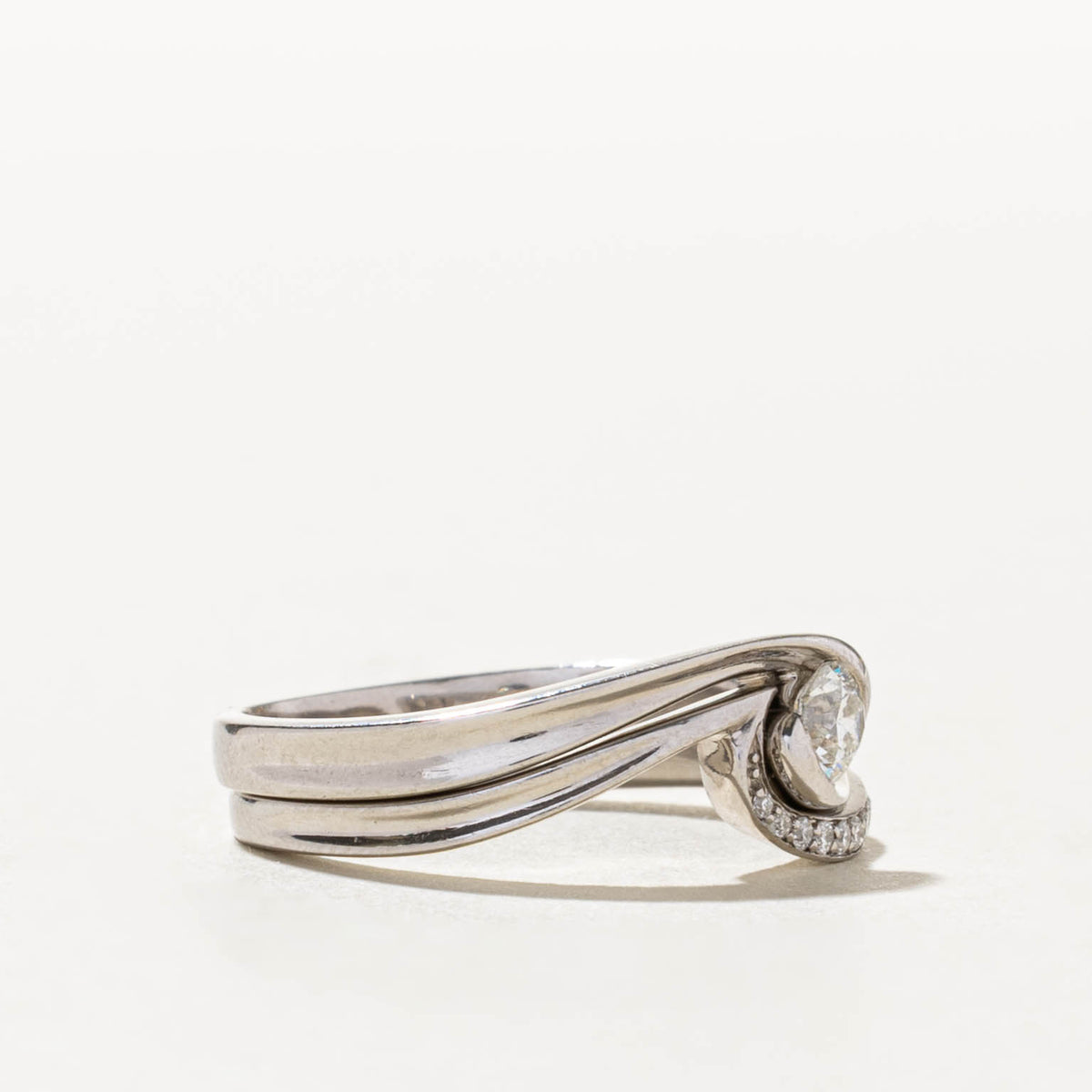 14k Solitaire Canadian Diamond Bypass Wedding Ring Set | 0.28ct I1 G, 0.12ctw | SZ 7.75