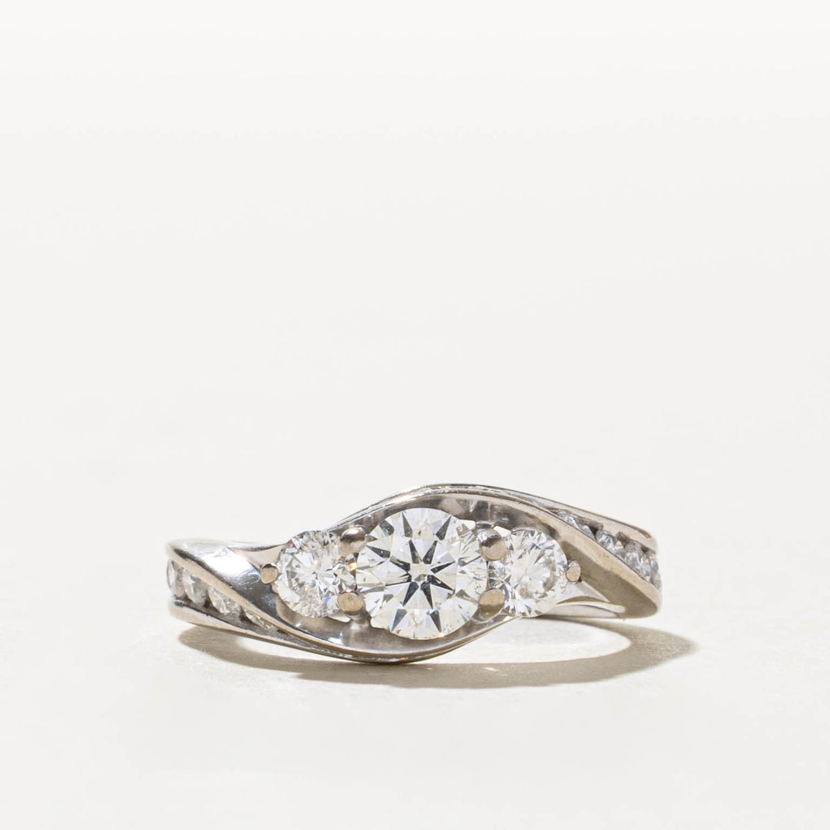 14k Three Stone Diamond Grooved BypassRing | 0.58ct I1 H, 0.92ctw | SZ 5