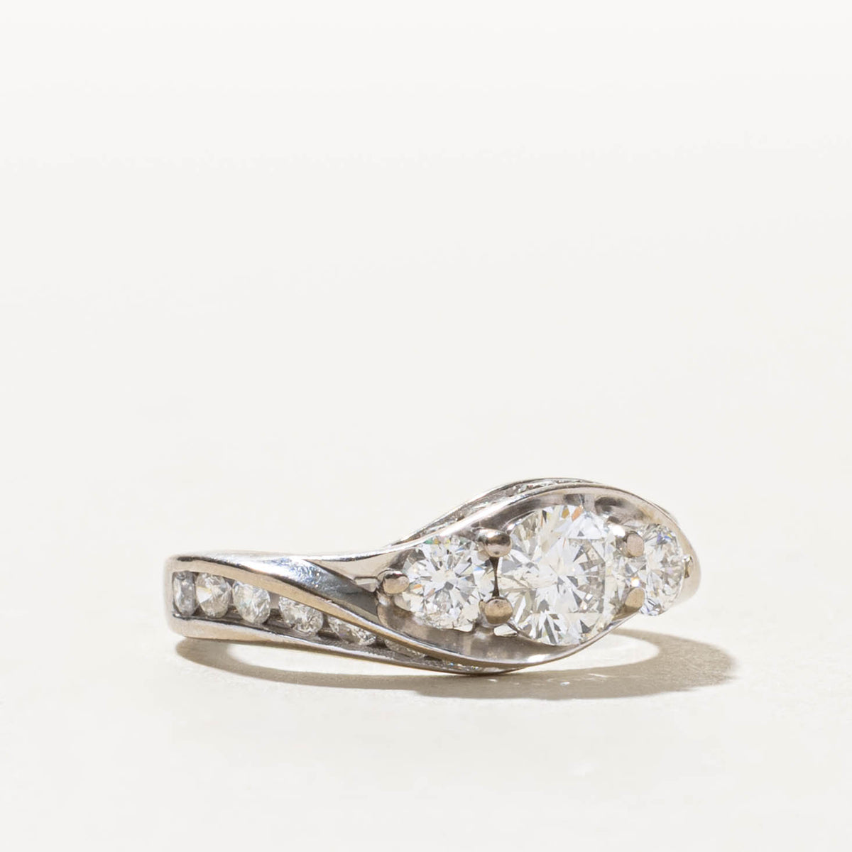 14k Three Stone Diamond Grooved BypassRing | 0.58ct I1 H, 0.92ctw | SZ 5