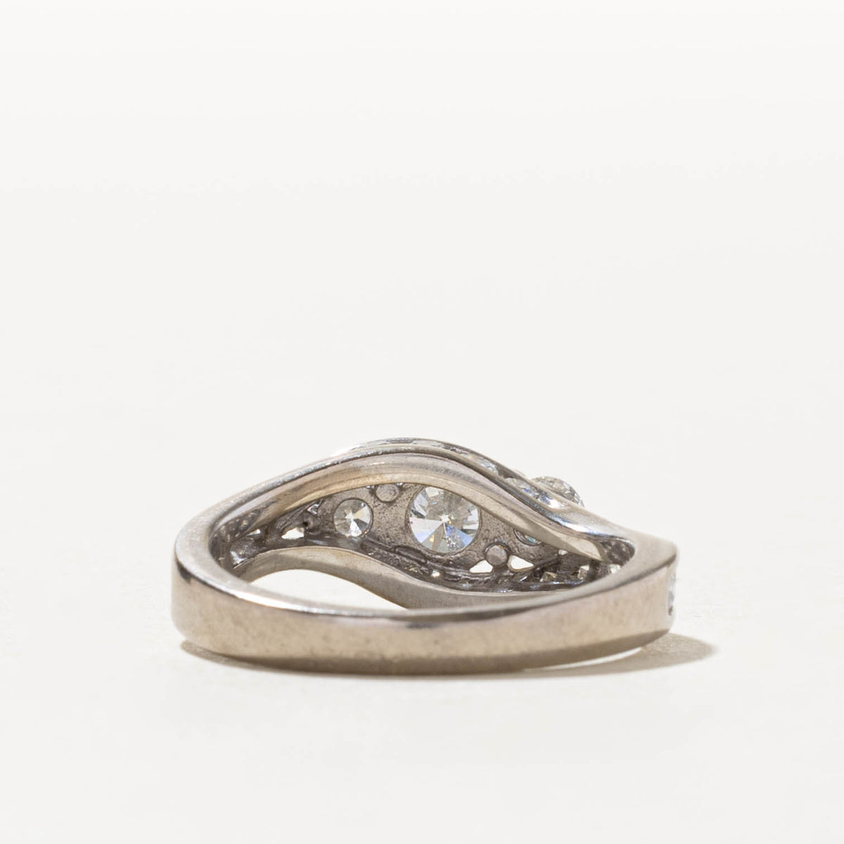 14k Three Stone Diamond Grooved BypassRing | 0.58ct I1 H, 0.92ctw | SZ 5