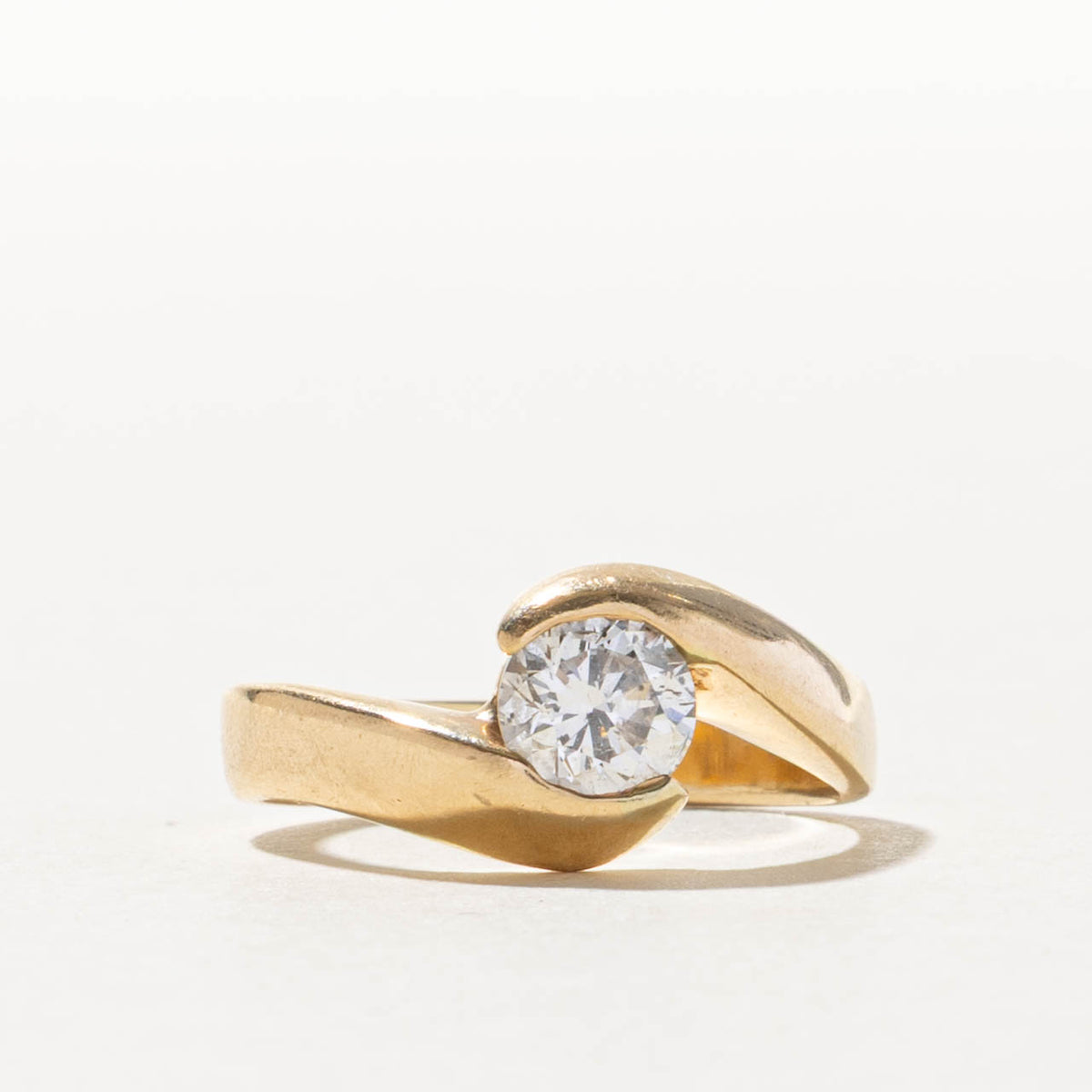14k Solitaire Semi Bezel Set Diamond Bypass Ring | 0.72ct I1 H | SZ 7.25