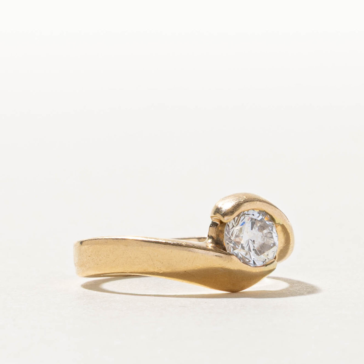 14k Solitaire Semi Bezel Set Diamond Bypass Ring | 0.72ct I1 H | SZ 7.25