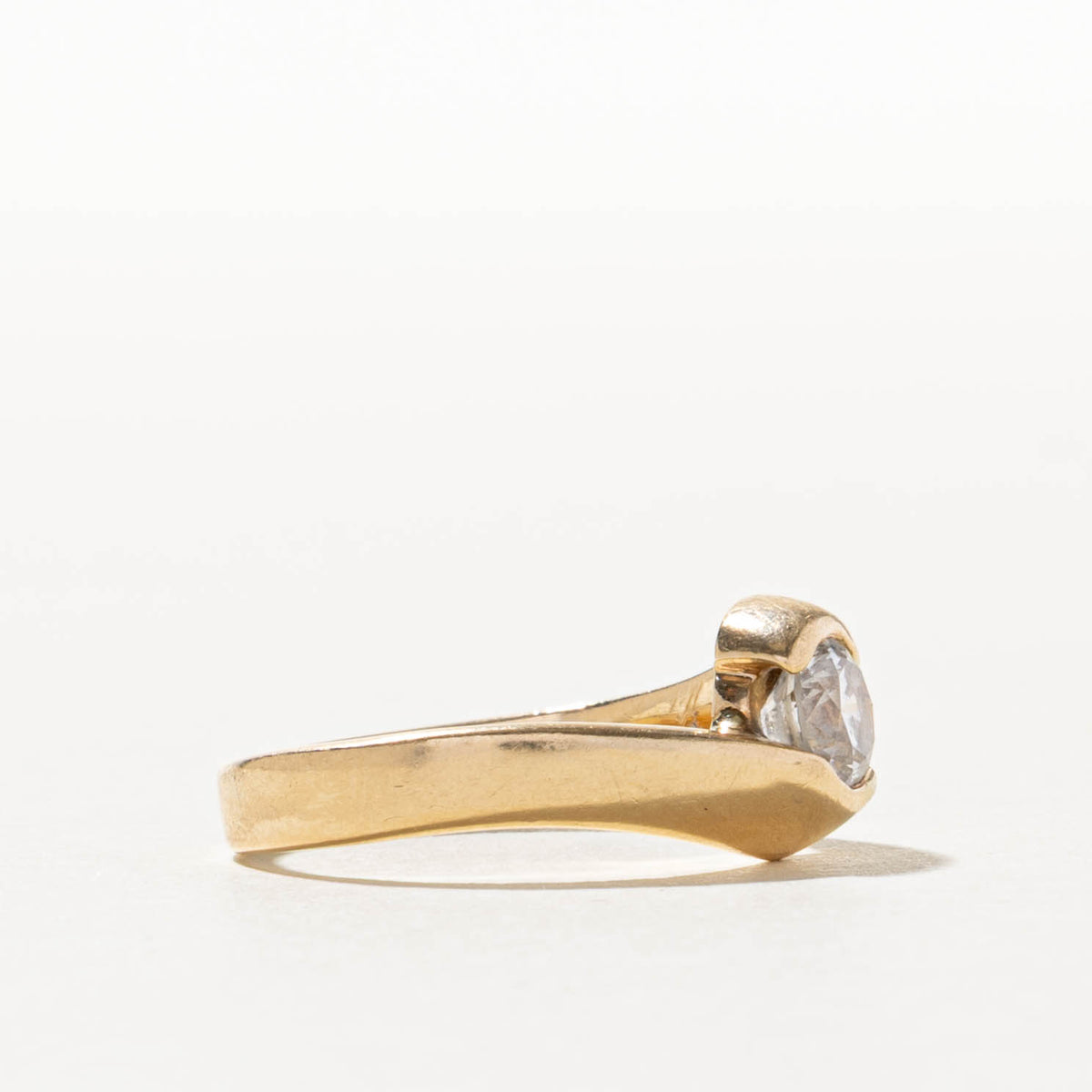 14k Solitaire Semi Bezel Set Diamond Bypass Ring | 0.72ct I1 H | SZ 7.25