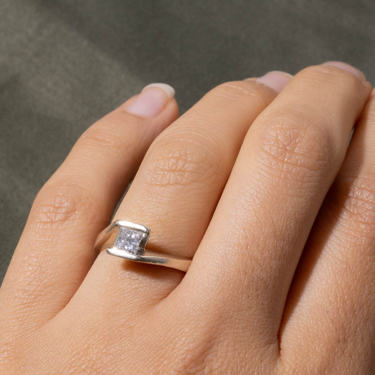 18k Tension Set Princess Cut Diamond Bypass Ring | 0.50ct SI1 G/H | SZ 5.5