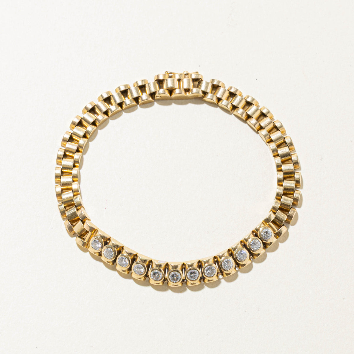 14k Bezel Set Diamond Watch Strap Bracelet | 0.96ctw | 7"