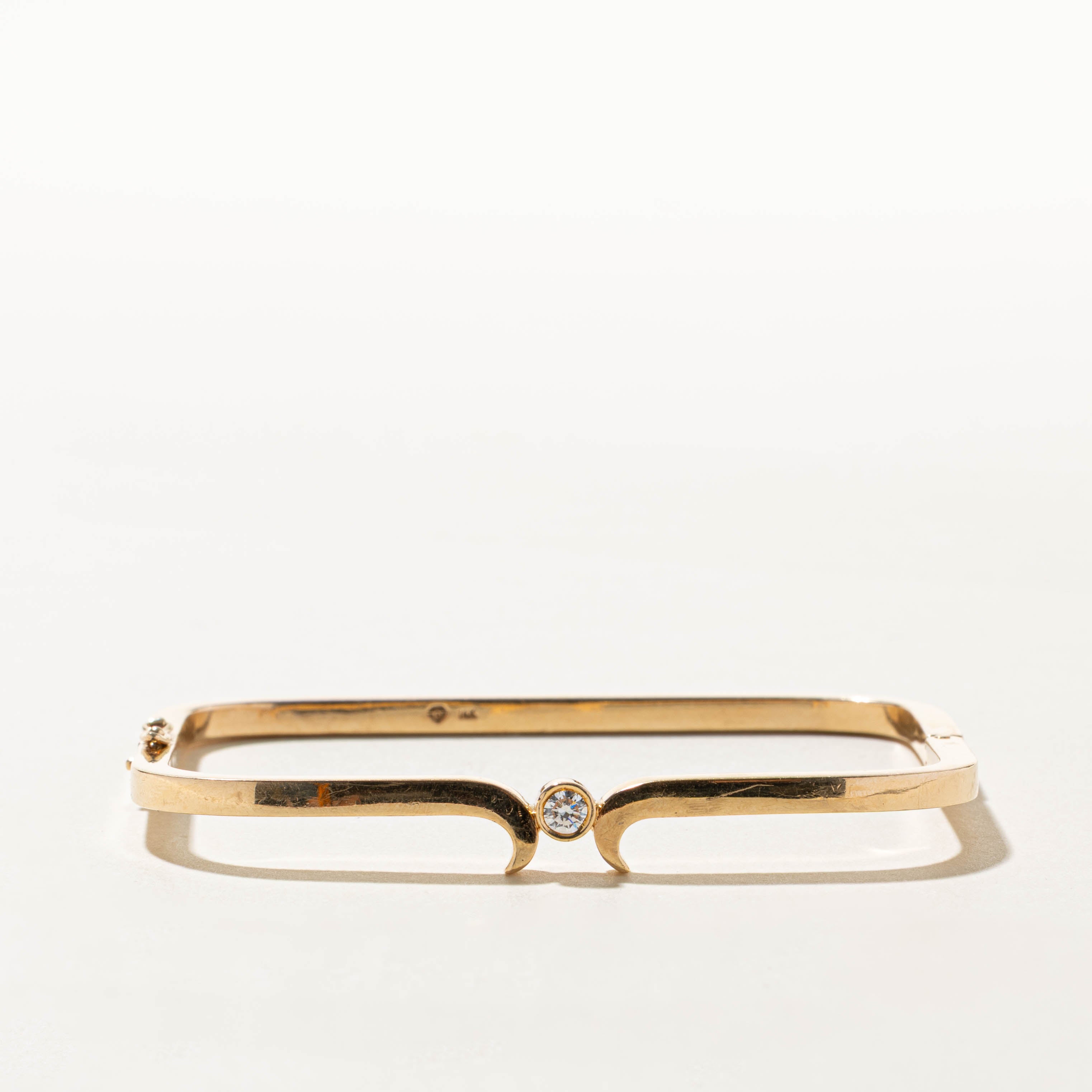 14k Solitaire Bezel Set Diamond Soft-Square Bangle | 0.12ct | 8"