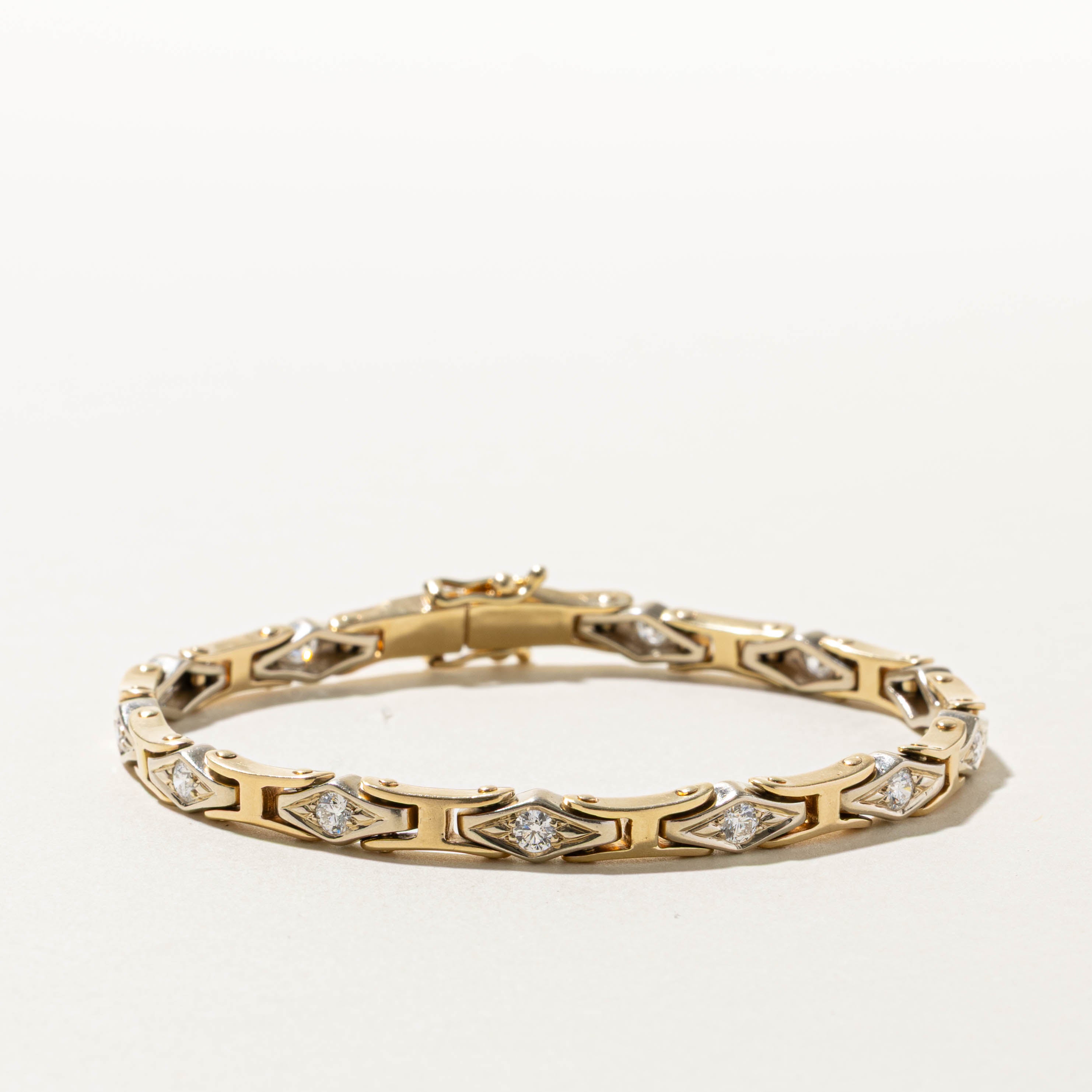 14k Diamond Rhombus Pattern Tennis Bracelet | 1.32ctw | 8"