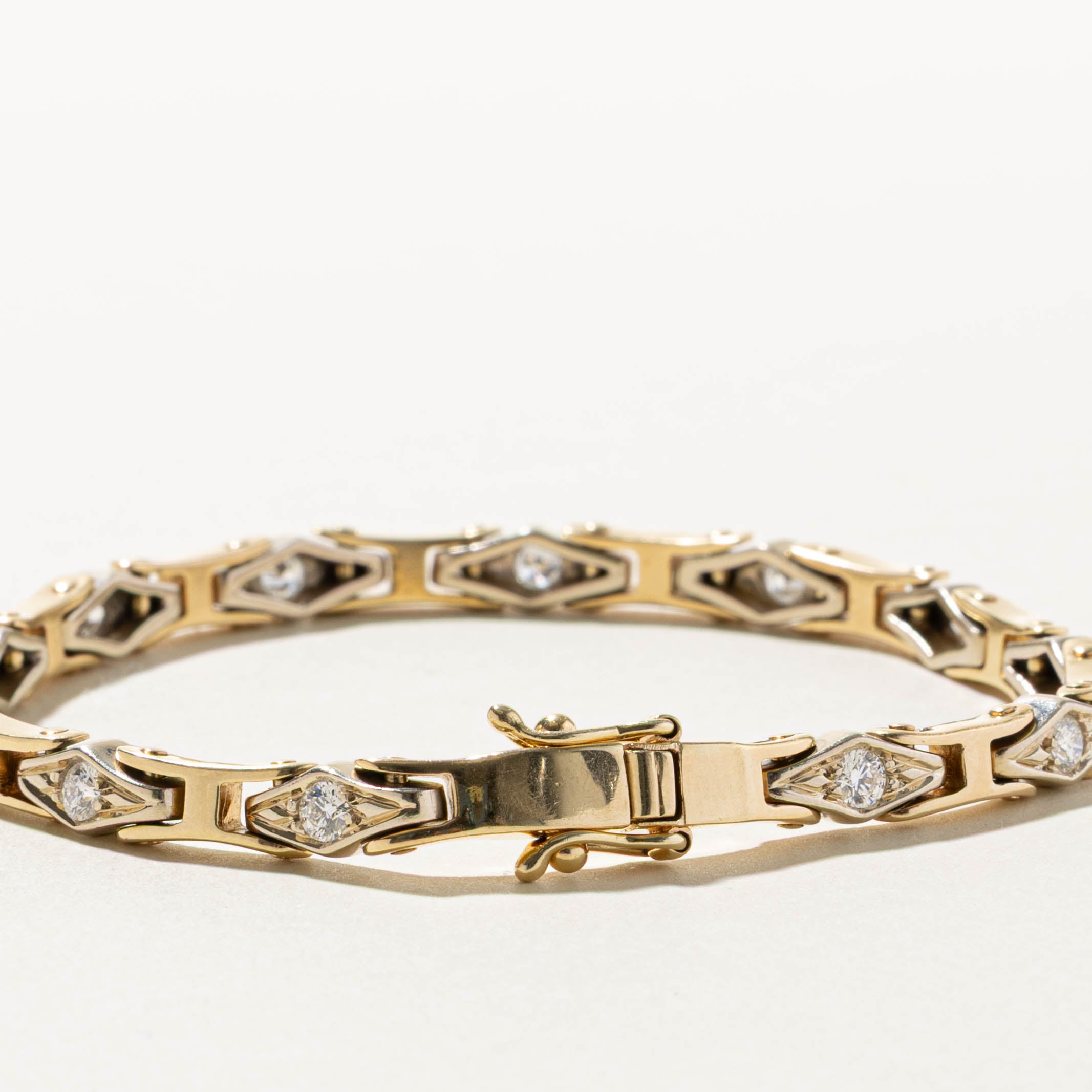 14k Diamond Rhombus Pattern Tennis Bracelet | 1.32ctw | 8"