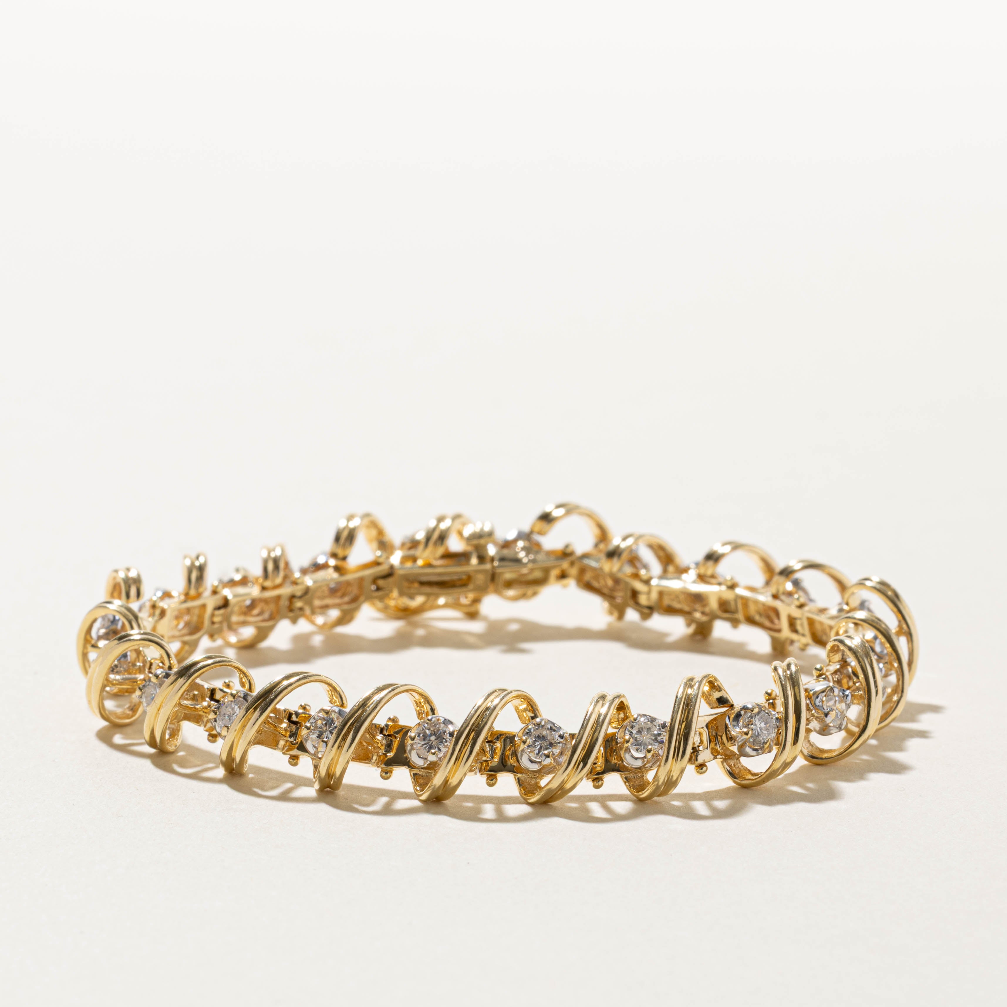 14k Yellow Gold Diamond Twisted Tennis Bracelet | 2.62ctw | 7"