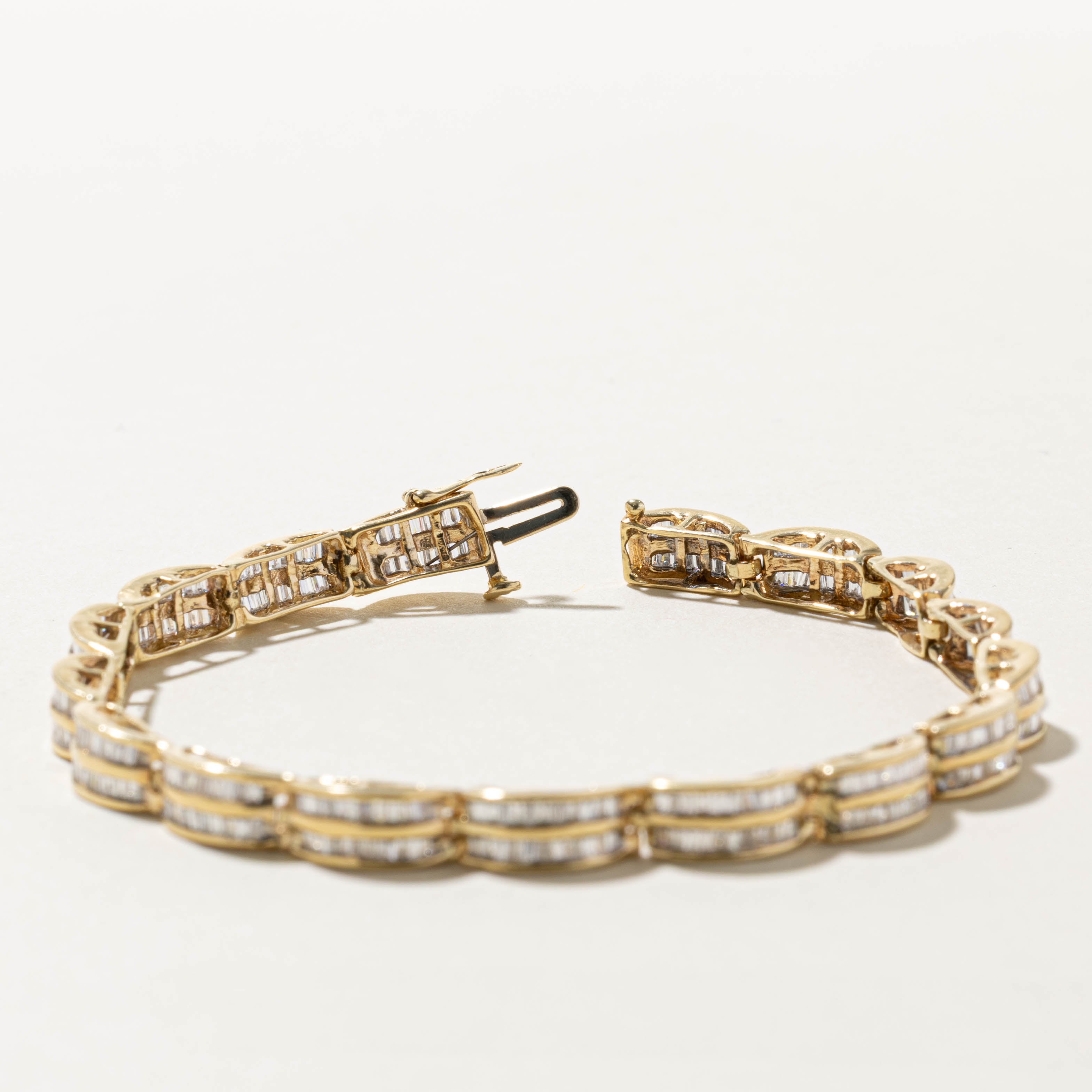 14k Multi Row Baguette Cut Diamond Tennis Bracelet | 1.53ctw | 7.25"