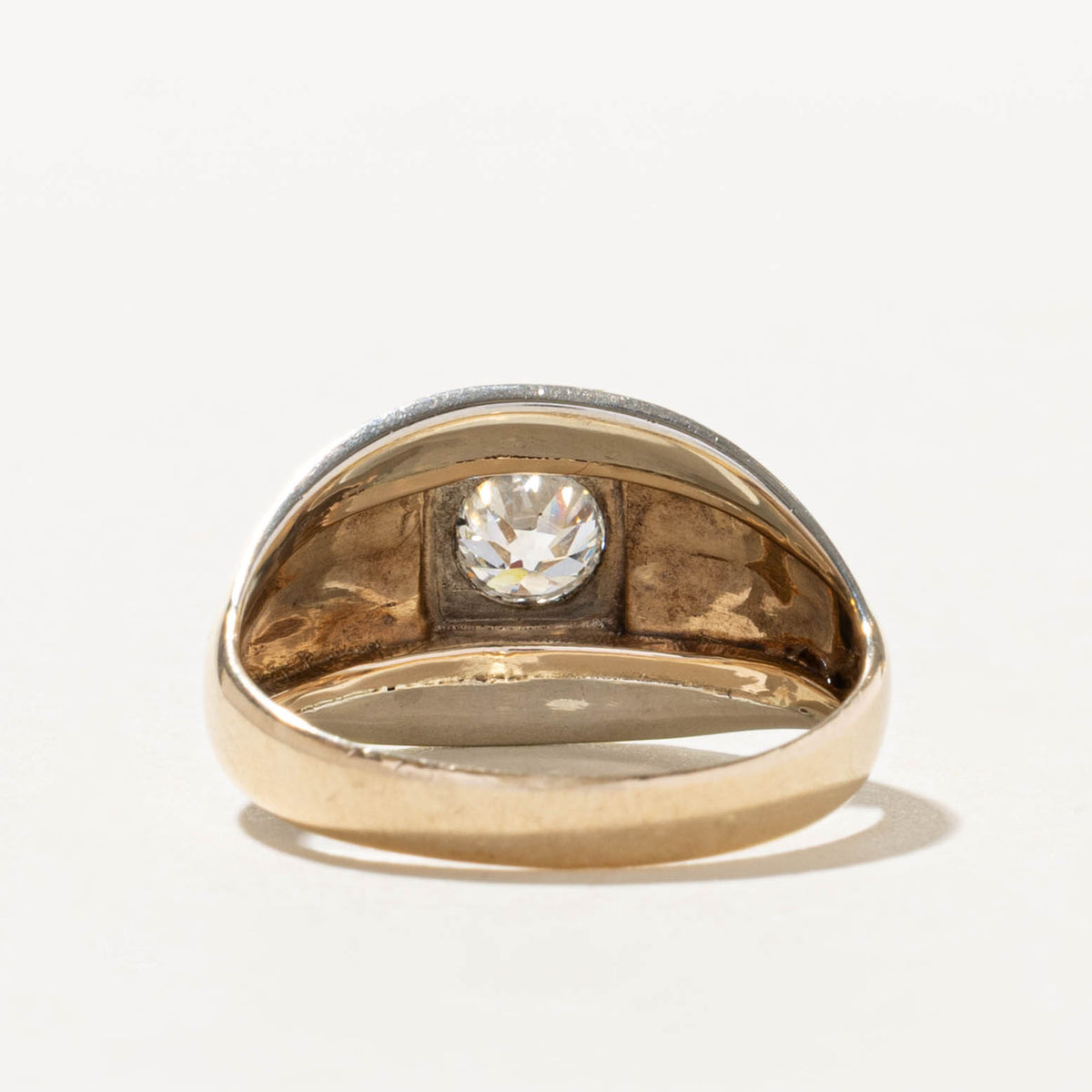 10k Old European Cut Diamond Engraved Geometric Dome Ring | 0.69ct I1 G | SZ 9.5