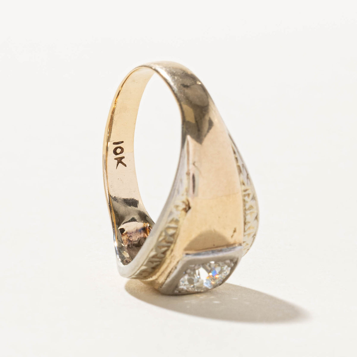 10k Old European Cut Diamond Engraved Geometric Dome Ring | 0.69ct I1 G | SZ 9.5
