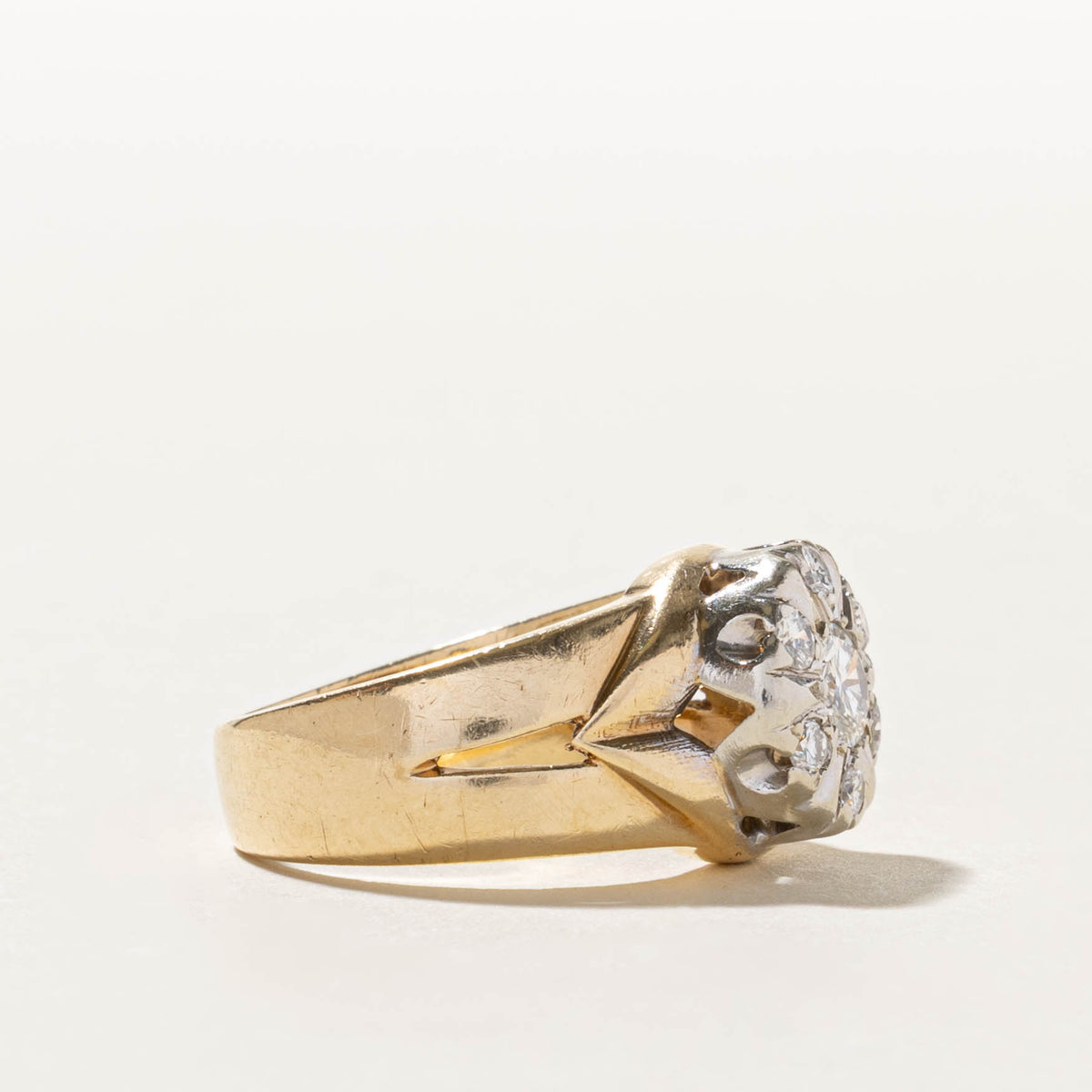 14k Two Tone Illusion Set Diamond Grooved Ring | 0.72ctw | SZ 7.5