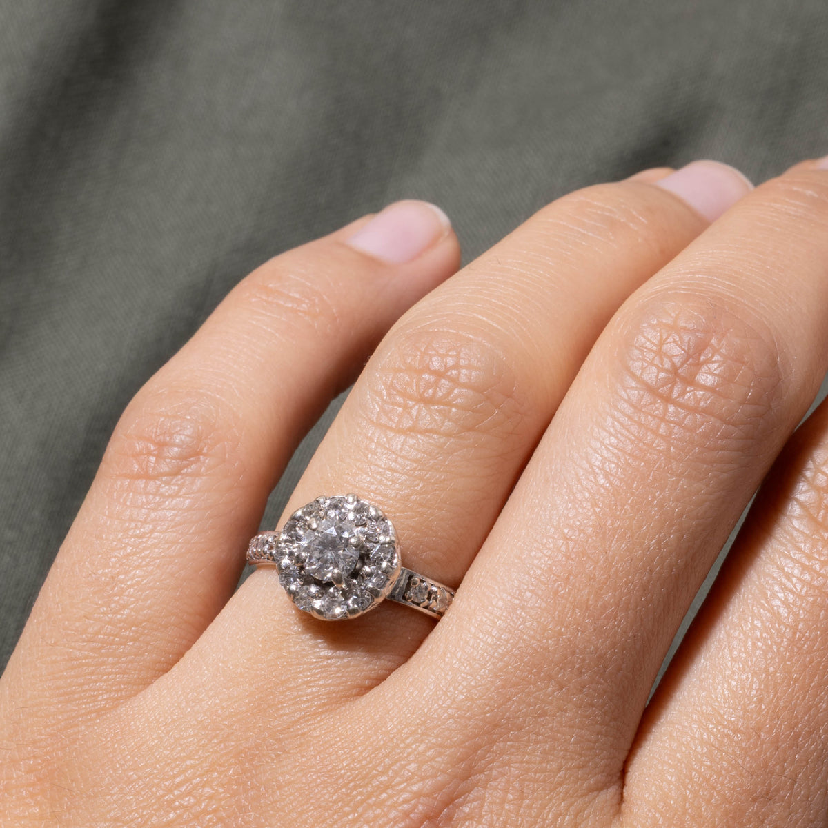 14k Pave Set Diamond Halo Engagement Ring | 0.50ct SI2 H, 0.57ctw | SZ 5.5