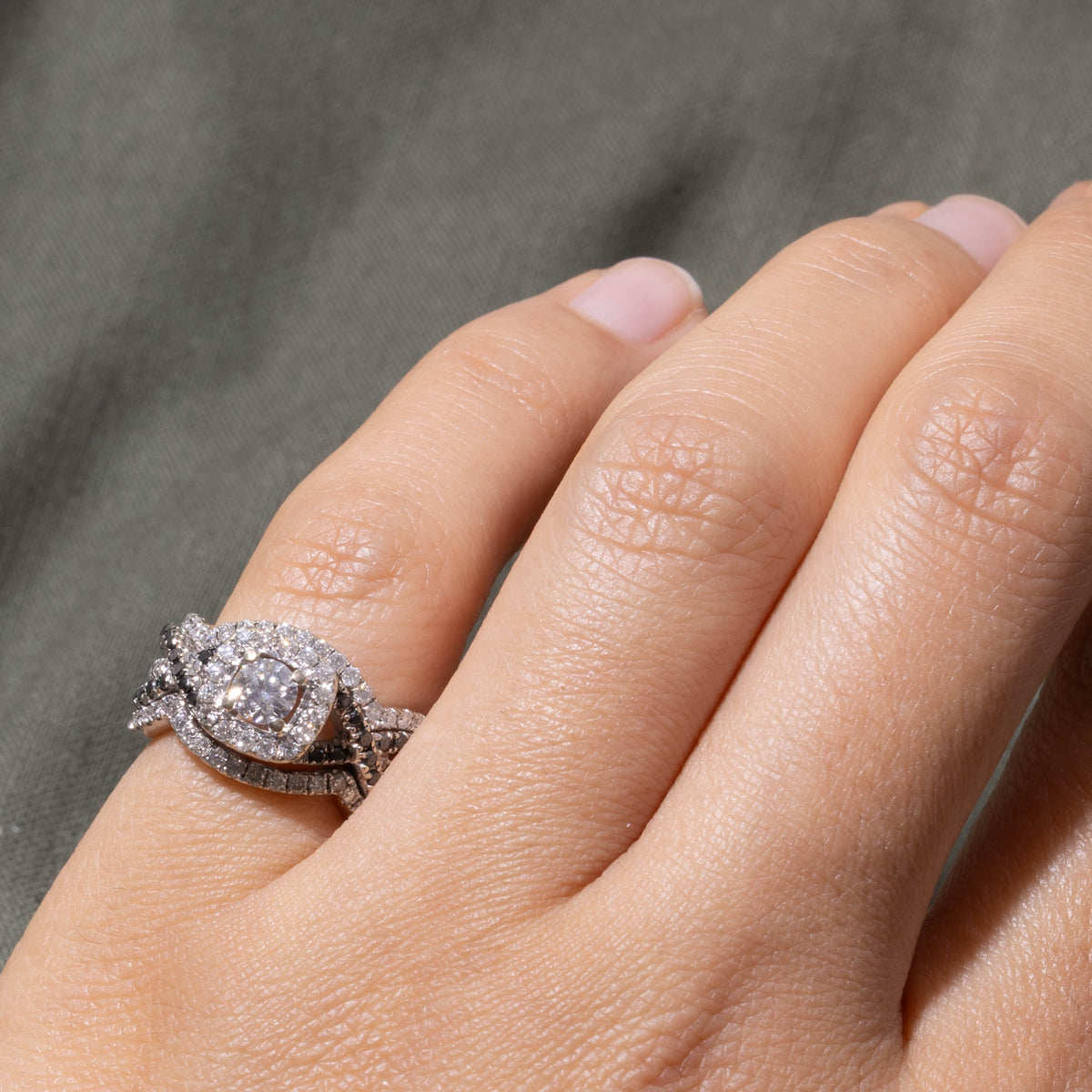 14k Pave Set Diamond Halo Cross Over Ring | 1.55ctw | SZ 3.75