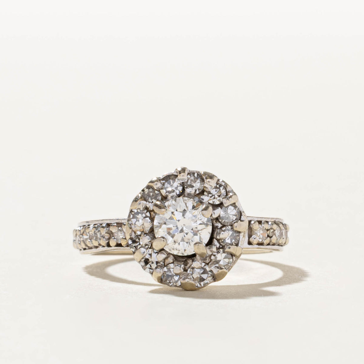 14k Pave Set Diamond Halo Engagement Ring | 0.50ct SI2 H, 0.57ctw | SZ 5.5