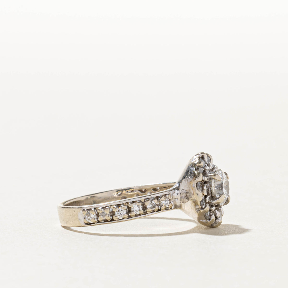 14k Pave Set Diamond Halo Engagement Ring | 0.50ct SI2 H, 0.57ctw | SZ 5.5