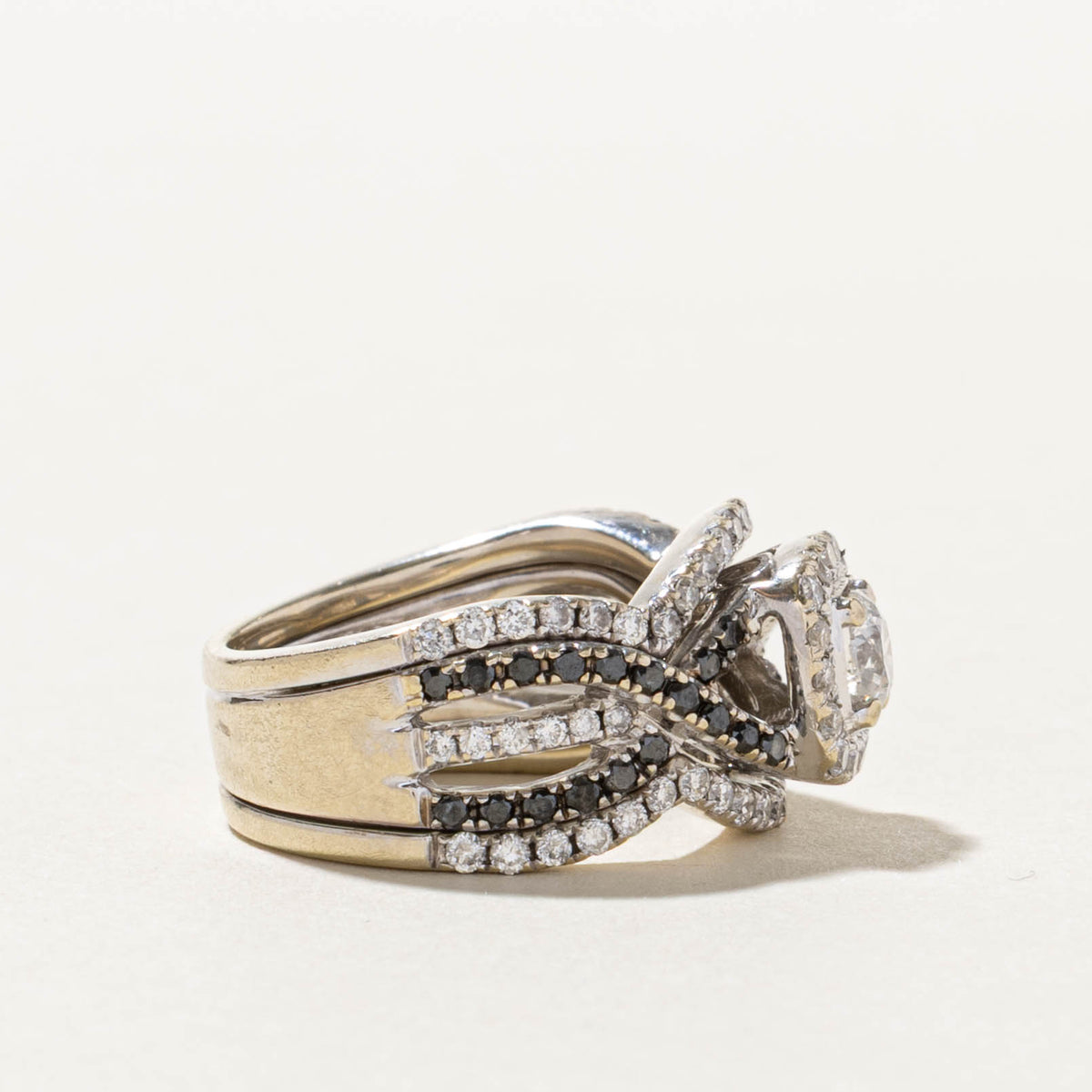 14k Pave Set Diamond Halo Cross Over Ring | 1.55ctw | SZ 3.75
