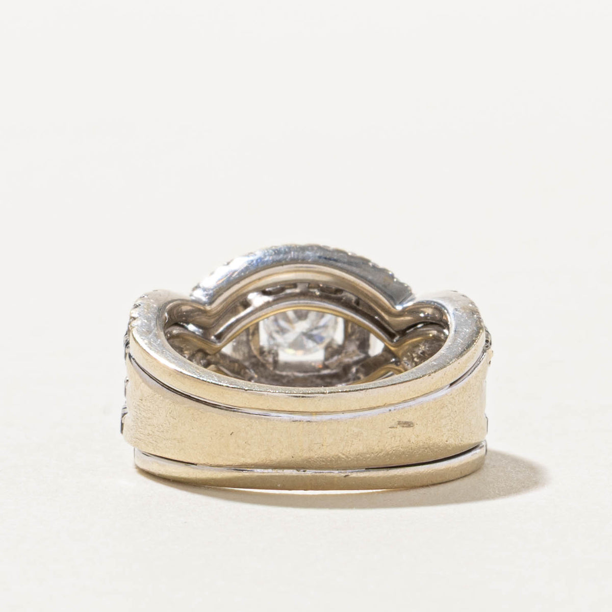 14k Pave Set Diamond Halo Cross Over Ring | 1.55ctw | SZ 3.75