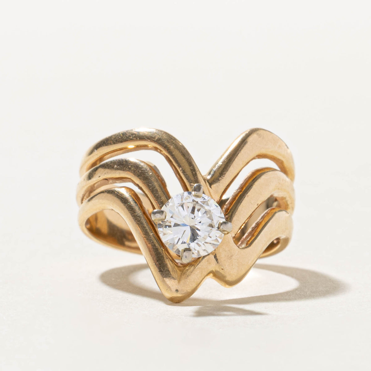 14k Solitaire Diamond Abstract Chevron Ring | 0.76ct SI2 I | SZ 7