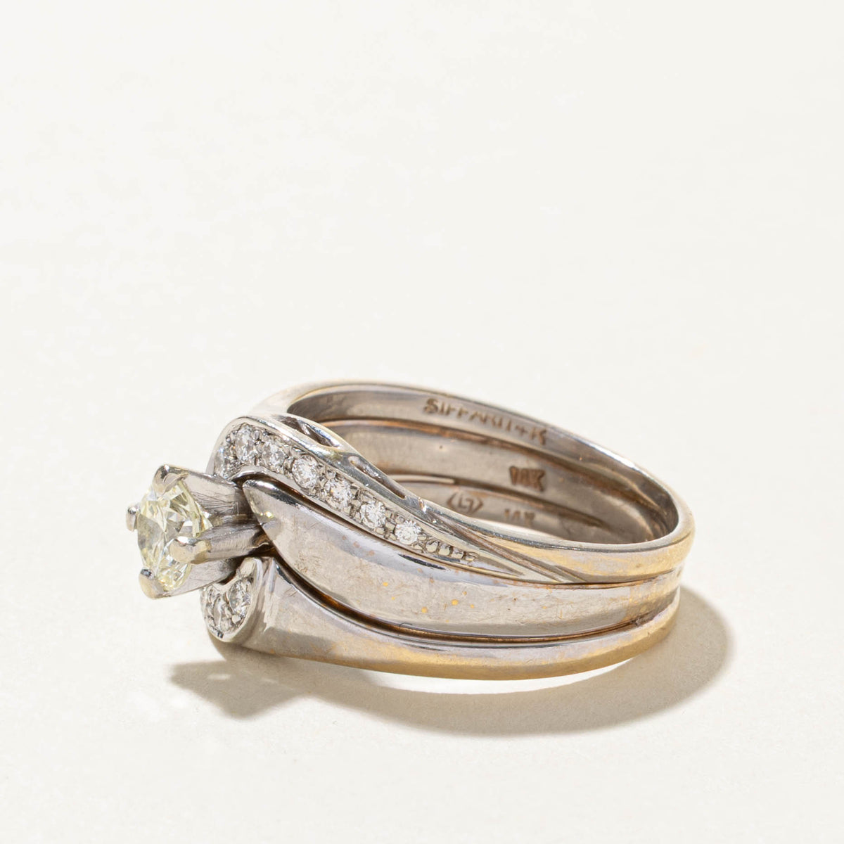 14k Diamond Pavé Set Accented Soldered Wedding Ring Set | 0.58ct SI1 J/K, 0.15ctw | SZ 8