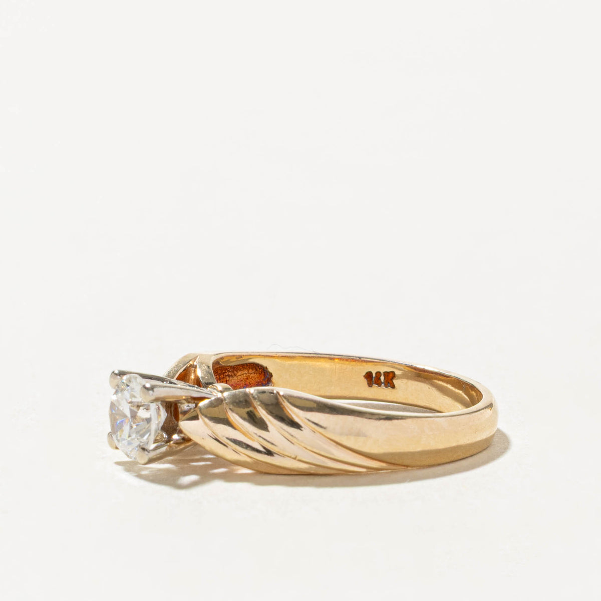 14k Solitaire Diamond Grooved Ring | 0.52ct VS2 G/H | SZ 6.25
