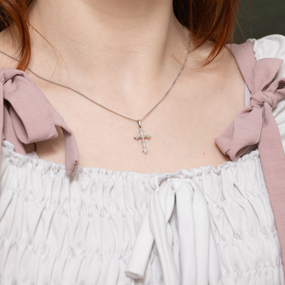 10k Mixed Cut Diamond Ornate Cross Pendant
