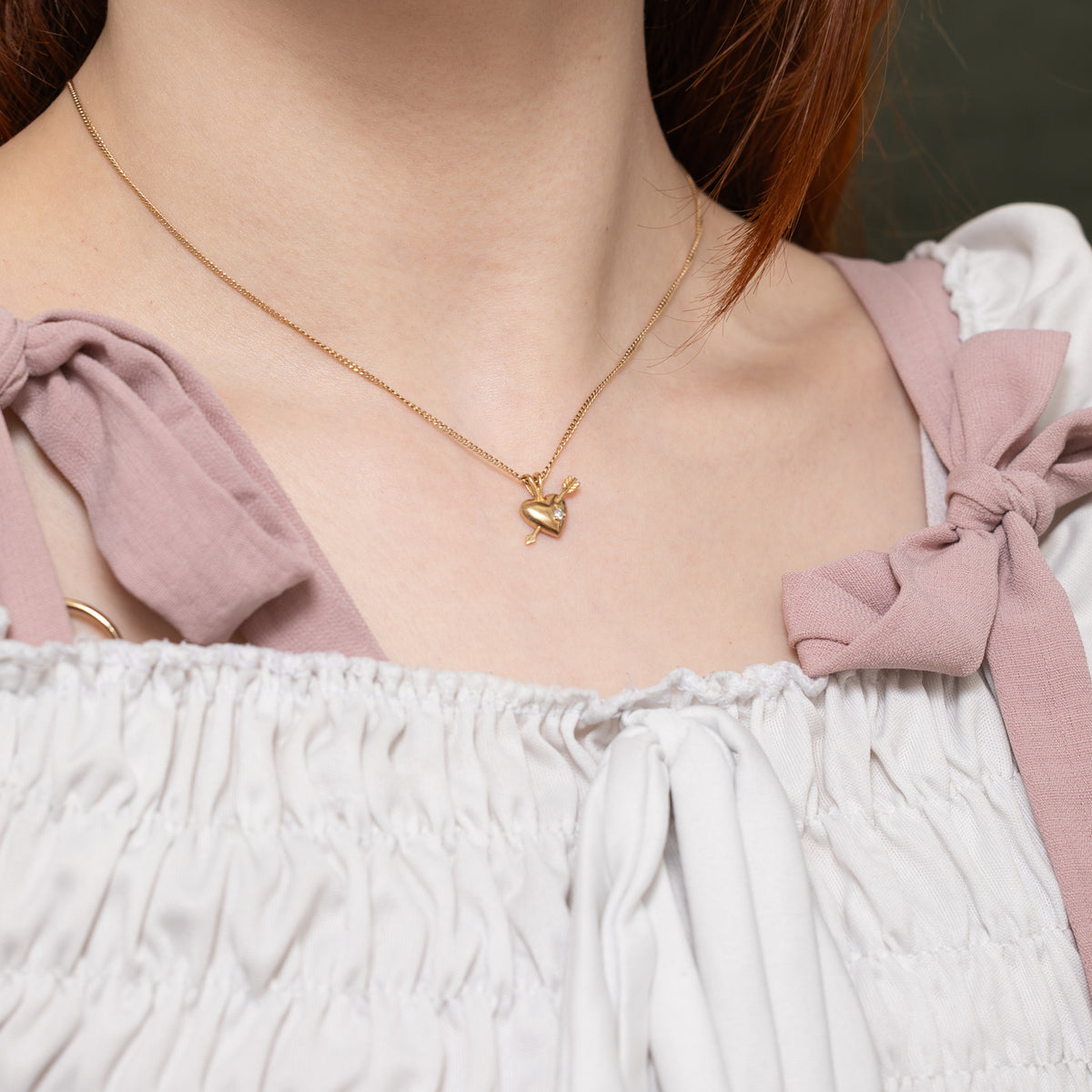 10k Diamond Puffed Heart & Arrow Pendant