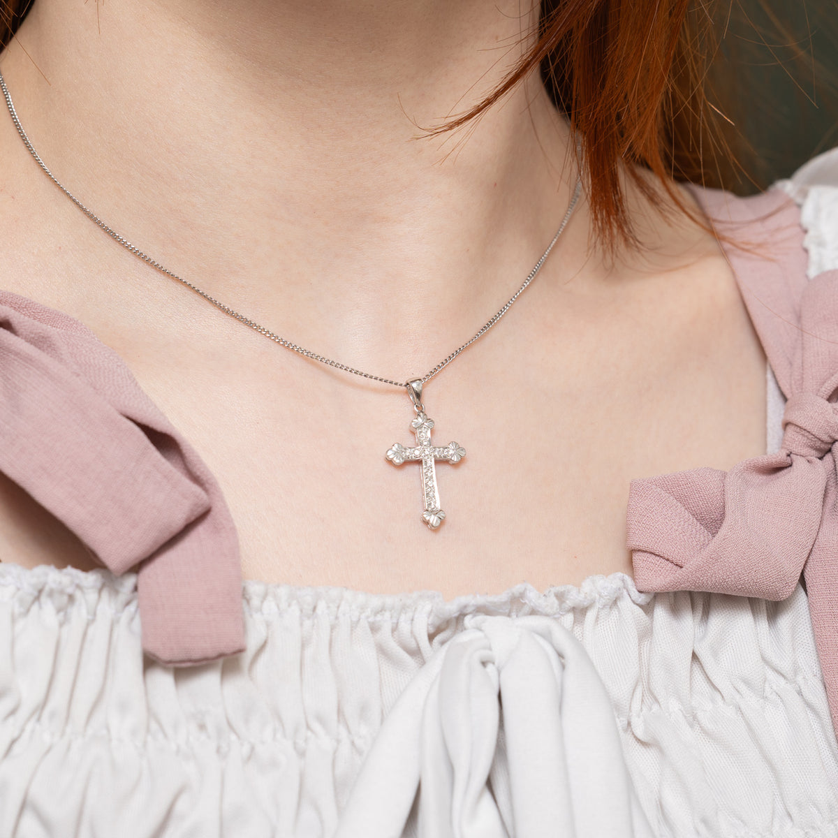 14k Pave Set Diamond Ornate Cross Pendant