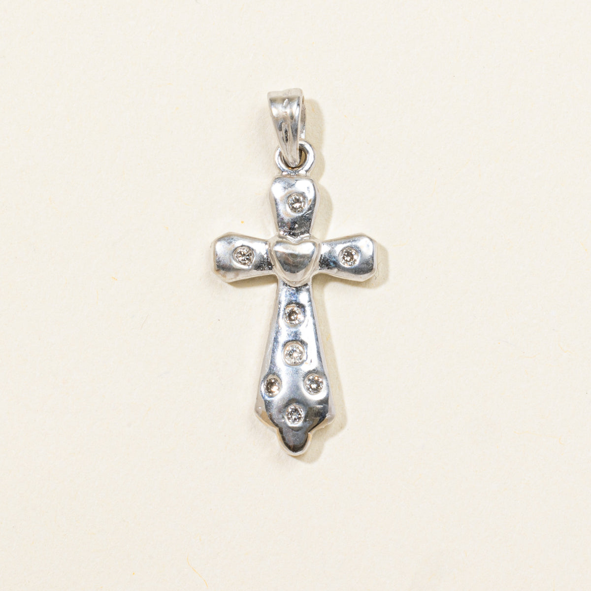 18k Scattered Diamond Cross Heart Pendant