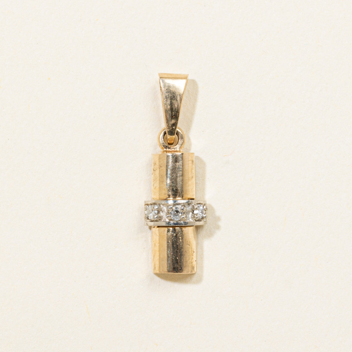 14k Two Tone Diamond Accented Grooved Bar Pendant