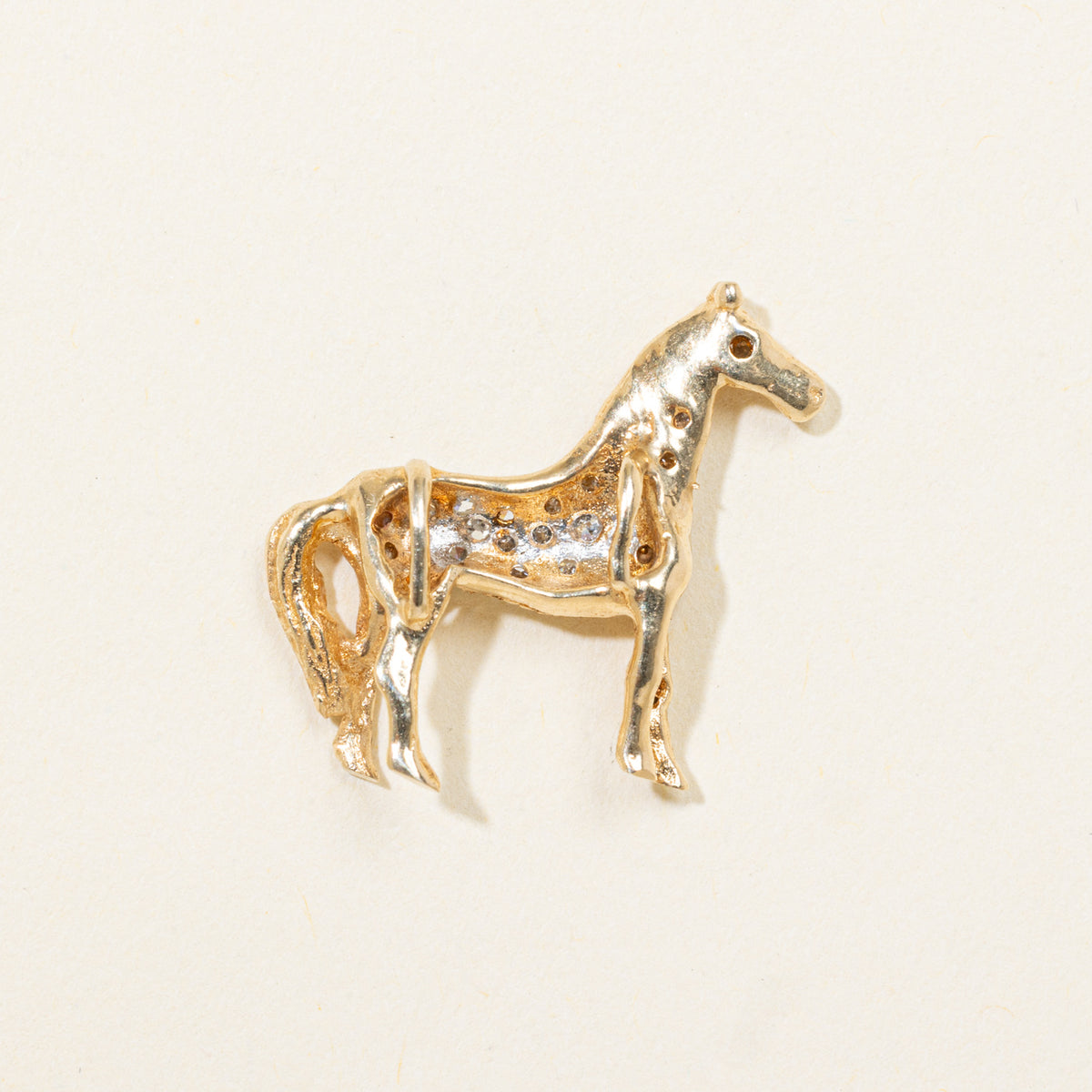 14k Two Tone Pave Set Diamond Textured Horse Pendant