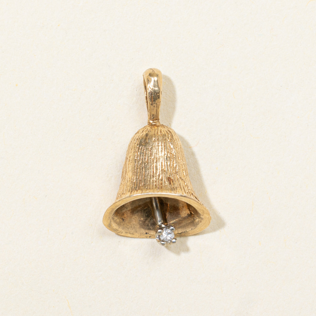 14k Diamond Textured & Kinetic Bell Charm