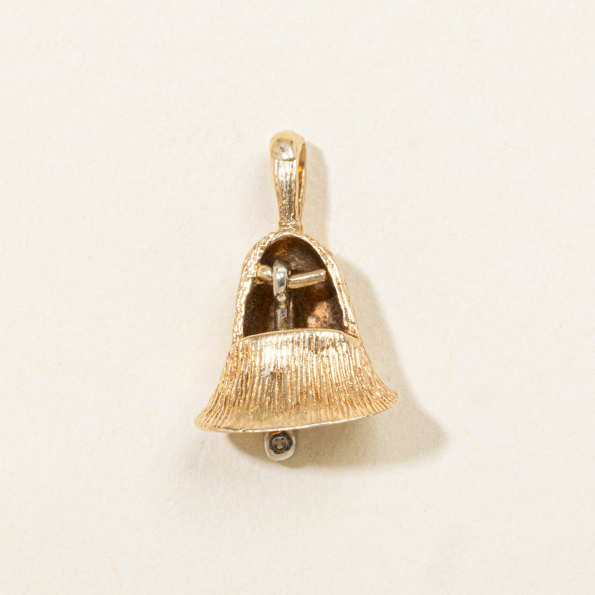 14k Diamond Textured & Kinetic Bell Charm