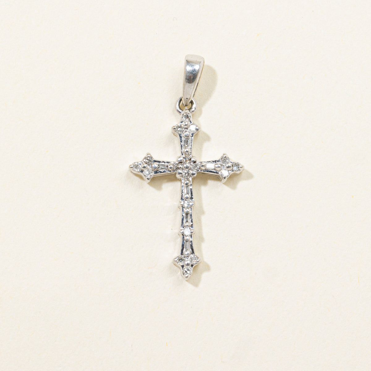 10k Mixed Cut Diamond Ornate Cross Pendant