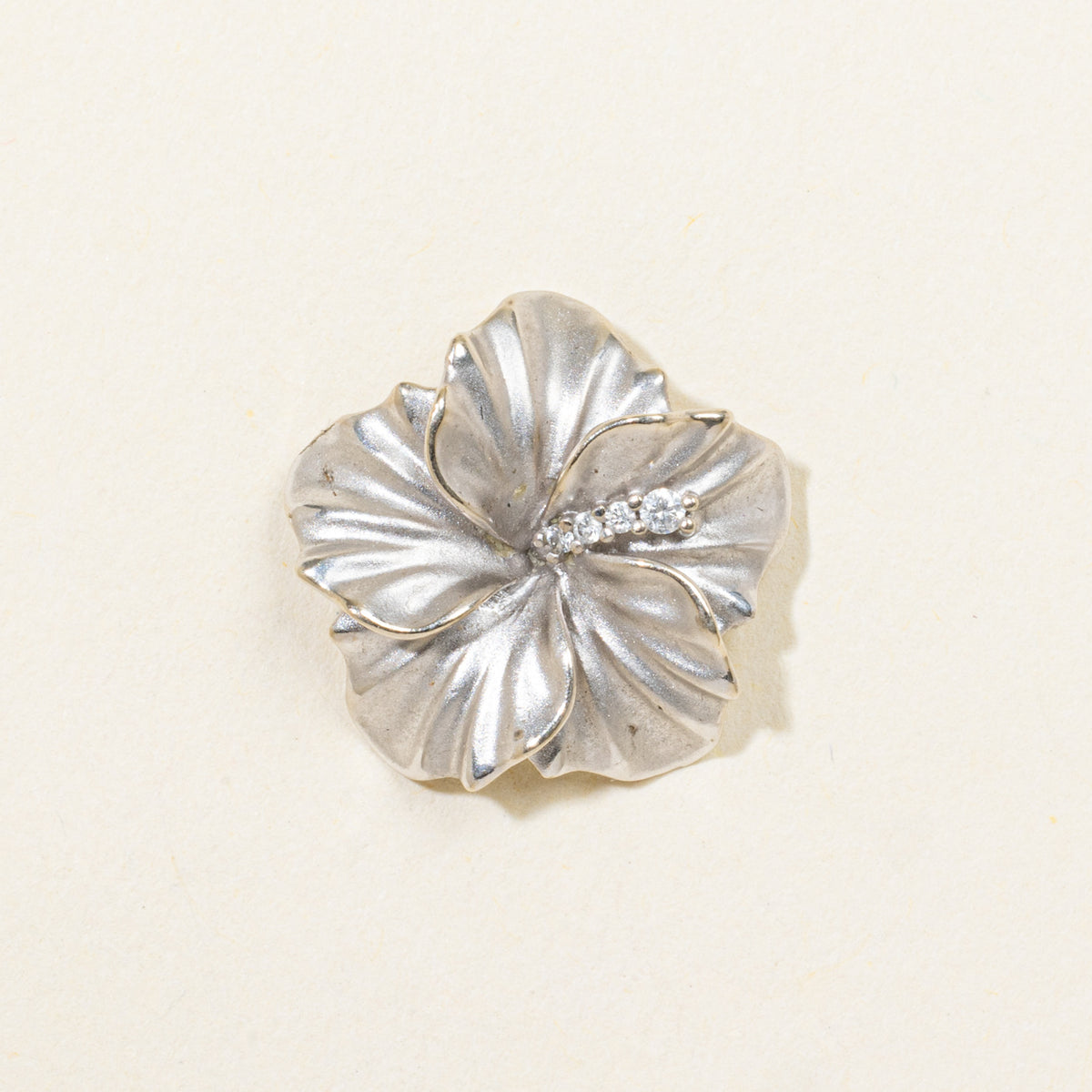 14k Diamond Matte Hawaiian Hibiscus Flower Pendant