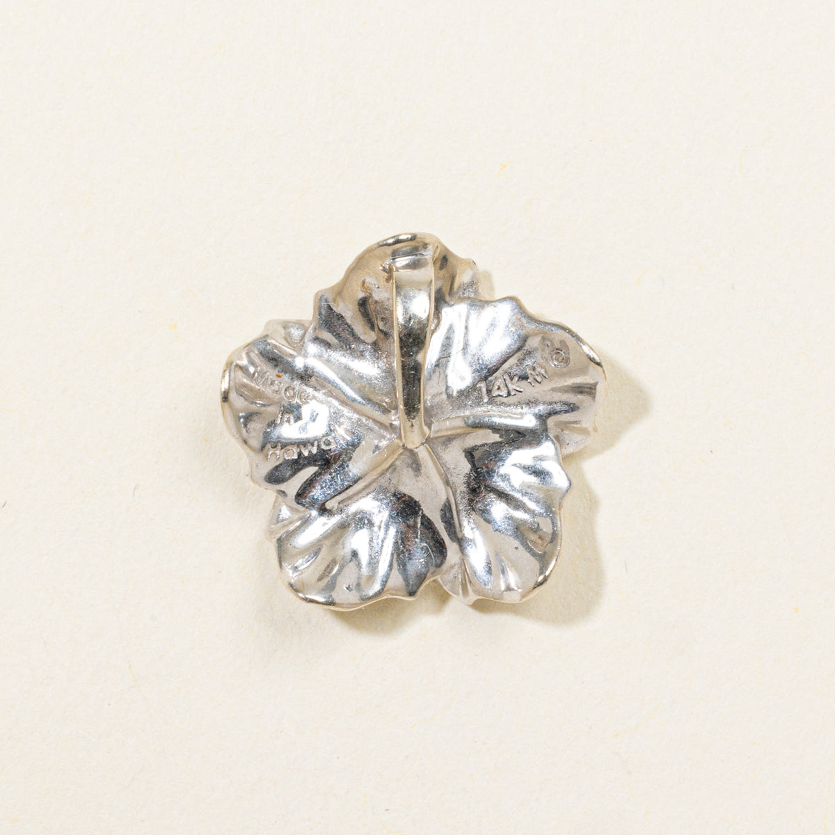 14k Diamond Matte Hawaiian Hibiscus Flower Pendant