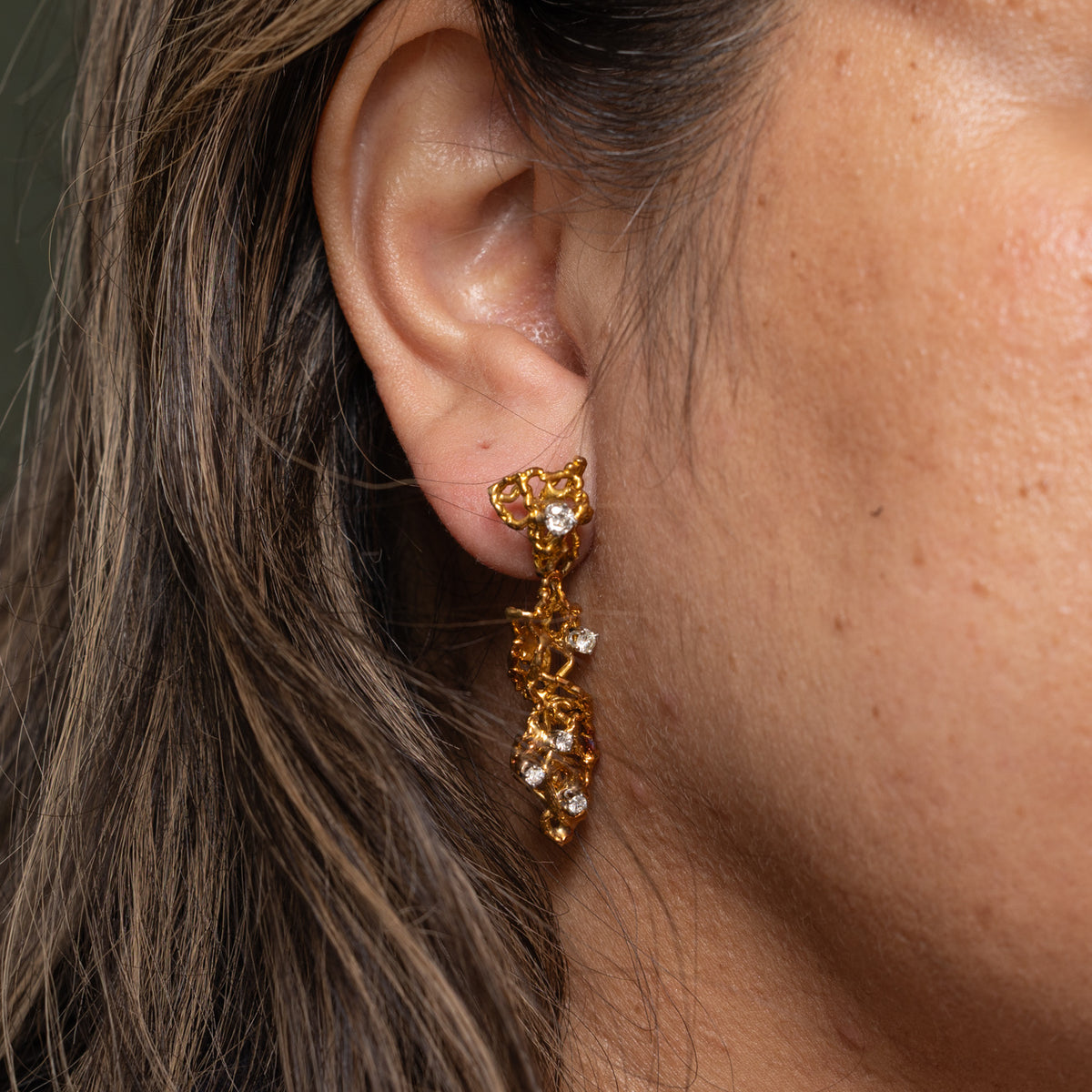 18k Scattered Diamond Openwork Abstract Drop Earrings | 0.45ctw