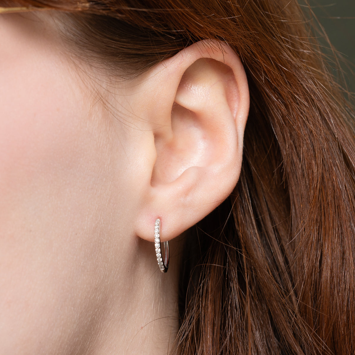 14k Pavé Set Diamond Thin Hoop Earrings | 15.15mm | 0.13ctw