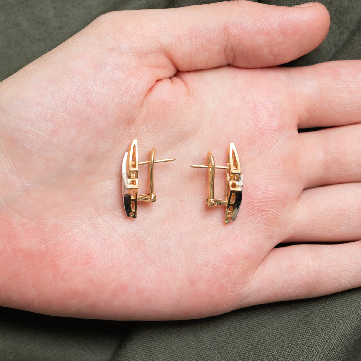 14k Two Tone Accent Diamond Geometric Earrings | 0.04ctw